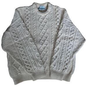 Aran Crafts Sweater Beige Chunky Cable Knit Irish Fisherman Wool Size M Medium